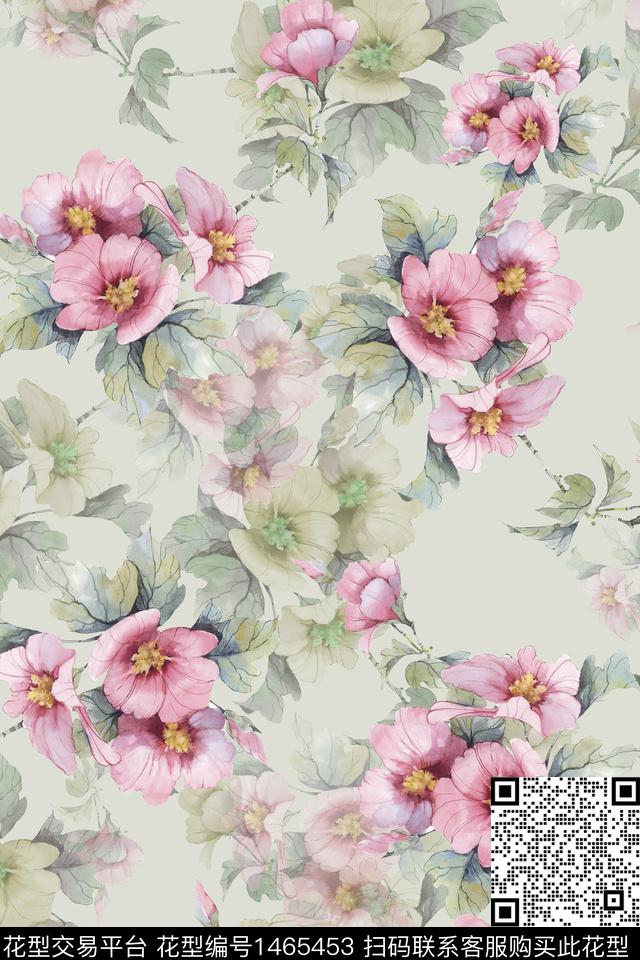 水彩绿植树叶大牌风数码印花华亿平台下载（图片编号: 1465453） - 瓦栏（Walan）