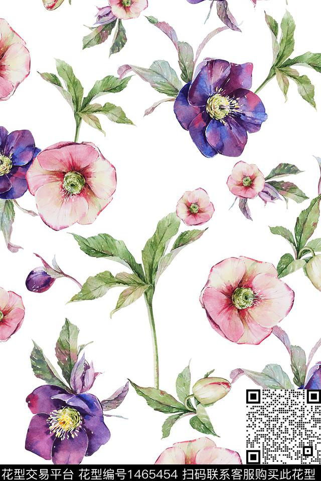 水彩绿植树叶大牌风数码印花华亿平台下载（图片编号: 1465454） - 瓦栏（Walan）