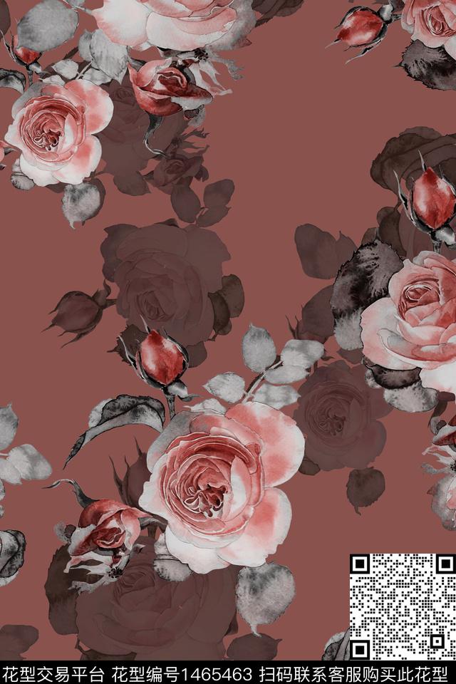 玫瑰花清爽底花卉花卉数码印花华亿平台下载（图片编号: 1465463） - 瓦栏（Walan）