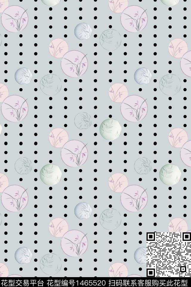 兰花波点中国风数码印花华亿平台下载（图片编号: 1465520） - 瓦栏（Walan）