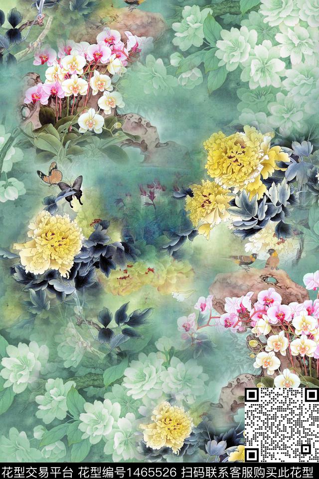 中国风真丝花卉数码印花华亿平台下载（图片编号: 1465526） - 瓦栏（Walan）
