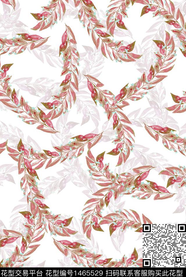 花卉小清新绿植树叶数码印花华亿平台下载（图片编号: 1465529） - 瓦栏（Walan）
