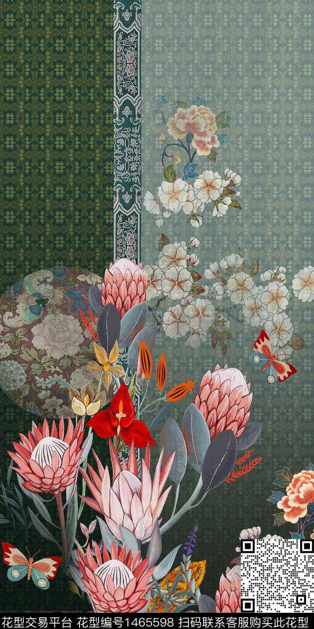 真丝中国风定位花复古旗袍华亿平台数码印花华亿平台下载（图片编号: 1465598） - 瓦栏（Walan）