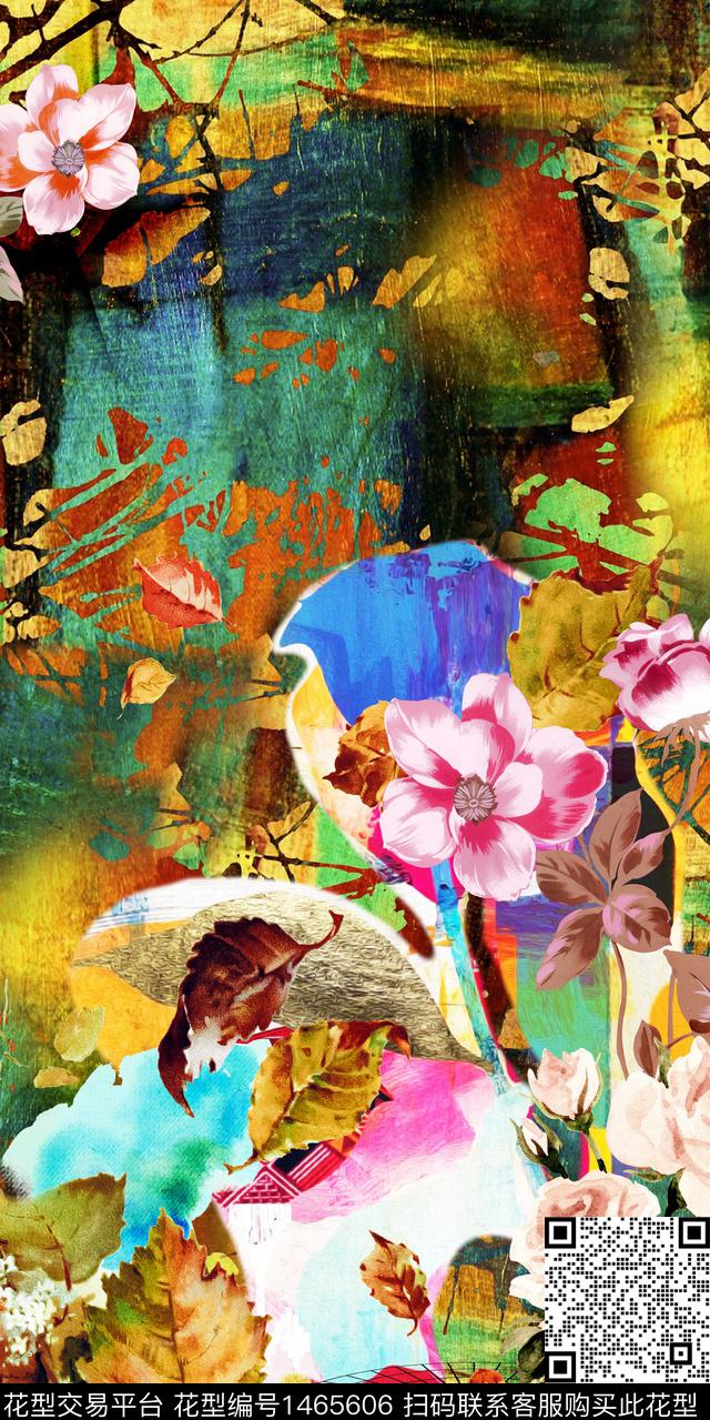 定位花扎染华亿平台大牌风数码印花华亿平台下载（图片编号: 1465606） - 瓦栏（Walan）