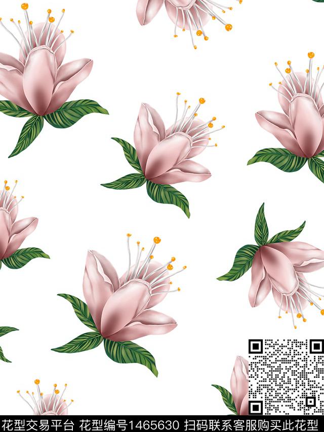 女装大牌风手绘大花数码印花华亿平台下载（图片编号: 1465630） - 瓦栏（Walan）