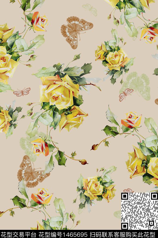 花卉蝴蝶绿植树叶大牌风数码印花华亿平台下载（图片编号: 1465695） - 瓦栏（Walan）