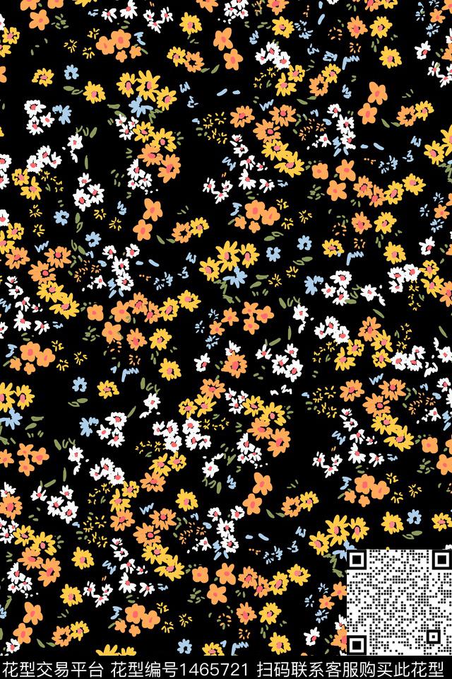黑底花卉女装春夏华亿平台传统印花华亿平台下载（图片编号: 1465721） - 瓦栏（Walan）