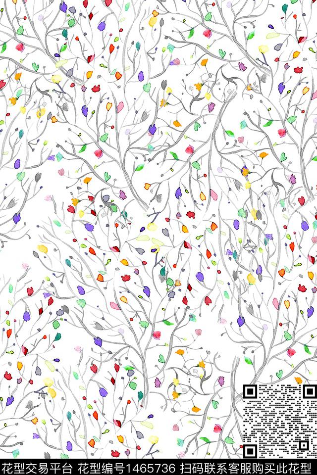 清爽底花卉民族风花卉数码印花华亿平台下载（图片编号: 1465736） - 瓦栏（Walan）