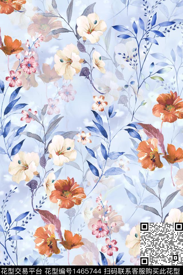 花卉小清新真丝数码印花华亿平台下载（图片编号: 1465744） - 瓦栏（Walan）