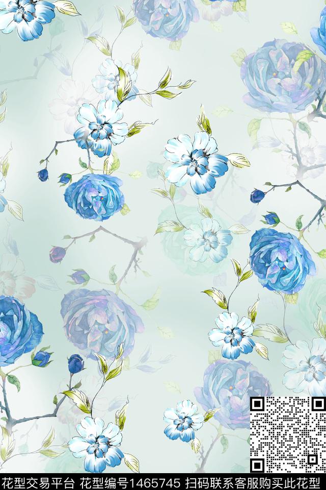 花卉小清新真丝数码印花华亿平台下载（图片编号: 1465745） - 瓦栏（Walan）