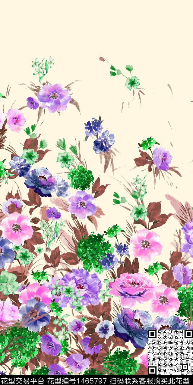 定位花民族风花卉数码印花华亿平台下载（图片编号: 1465797） - 瓦栏（Walan）