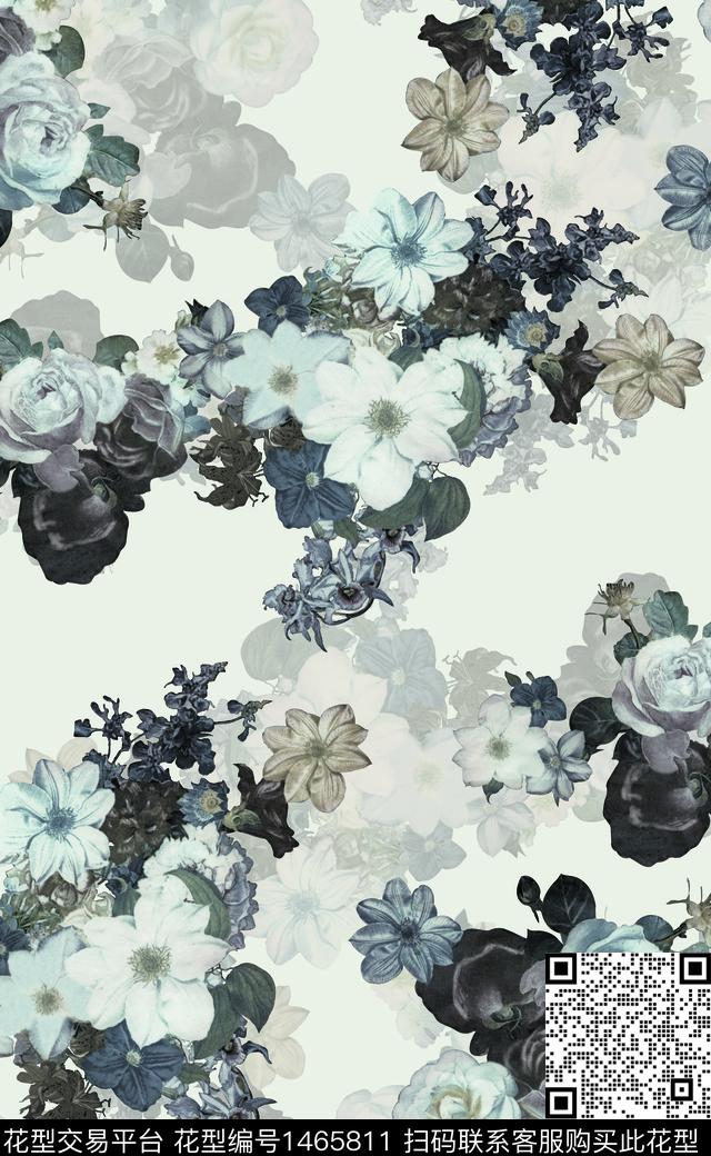 复古花卉大牌风数码印花华亿平台下载（图片编号: 1465811） - 瓦栏（Walan）