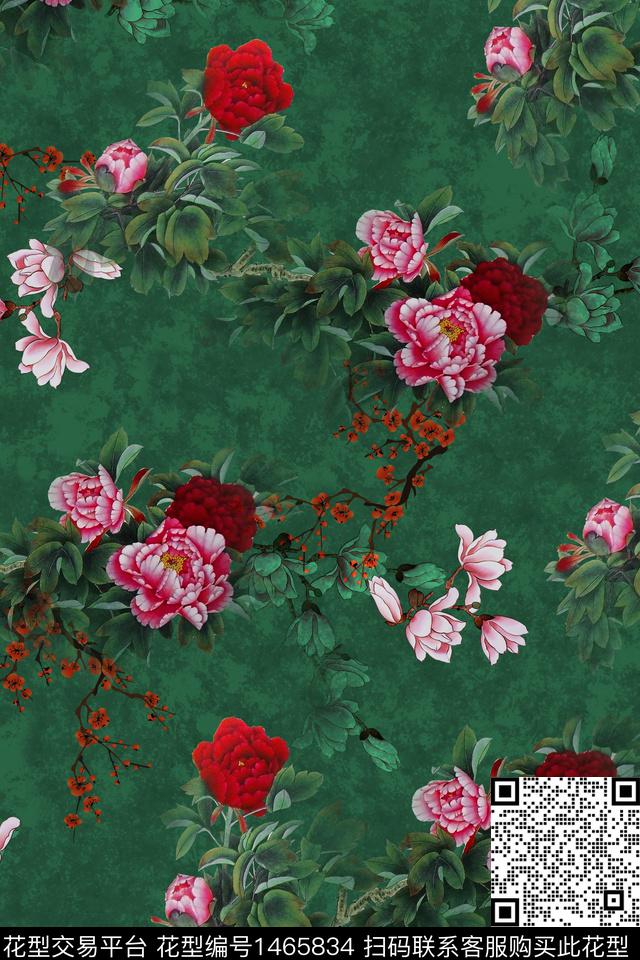 中国风真丝花卉数码印花华亿平台下载（图片编号: 1465834） - 瓦栏（Walan）
