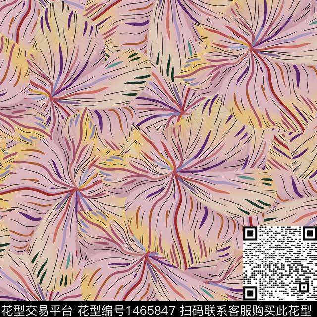 线条花卉大牌风数码印花华亿平台下载（图片编号: 1465847） - 瓦栏（Walan）