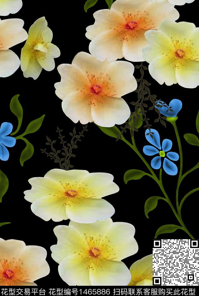 双色定位花花卉数码印花华亿平台下载（图片编号: 1465886） - 瓦栏（Walan）