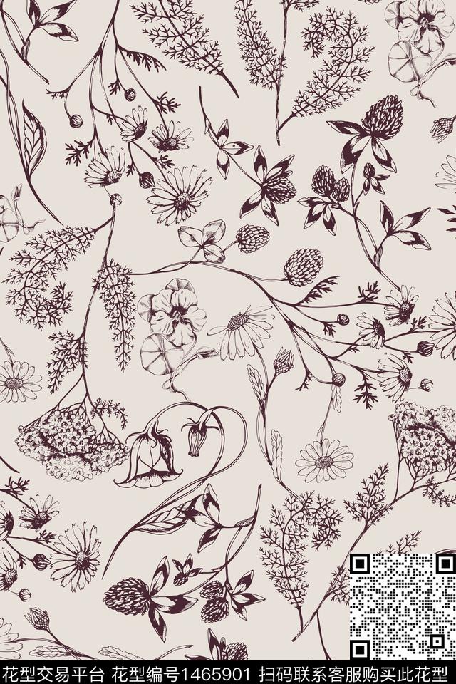 植物年轻女性花卉数码印花华亿平台下载（图片编号: 1465901） - 瓦栏（Walan）