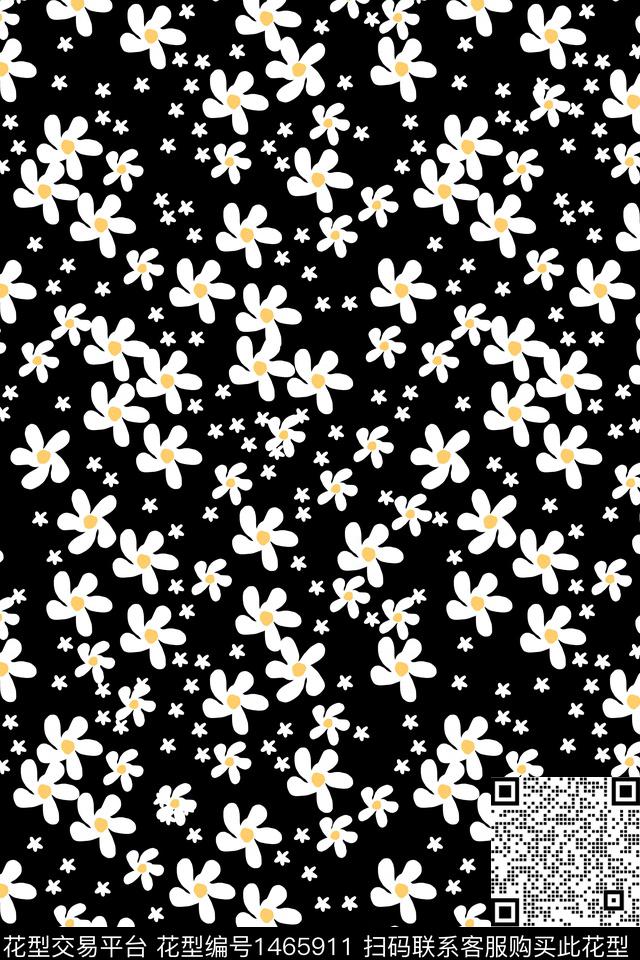 黑底花卉花卉春夏华亿平台传统印花华亿平台下载（图片编号: 1465911） - 瓦栏（Walan）