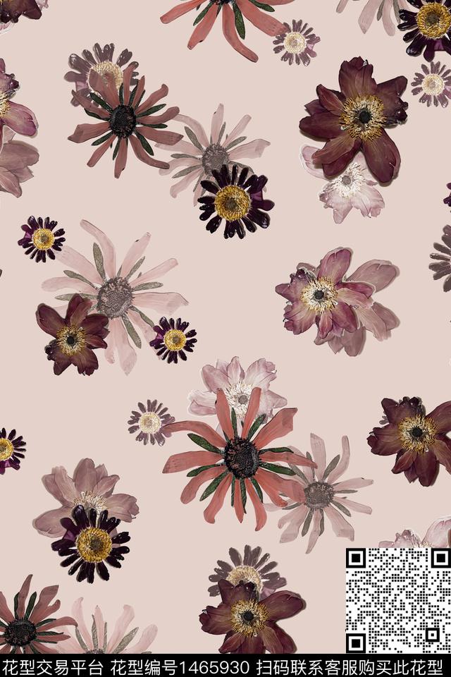 清爽底花卉花卉小清新数码印花华亿平台下载（图片编号: 1465930） - 瓦栏（Walan）