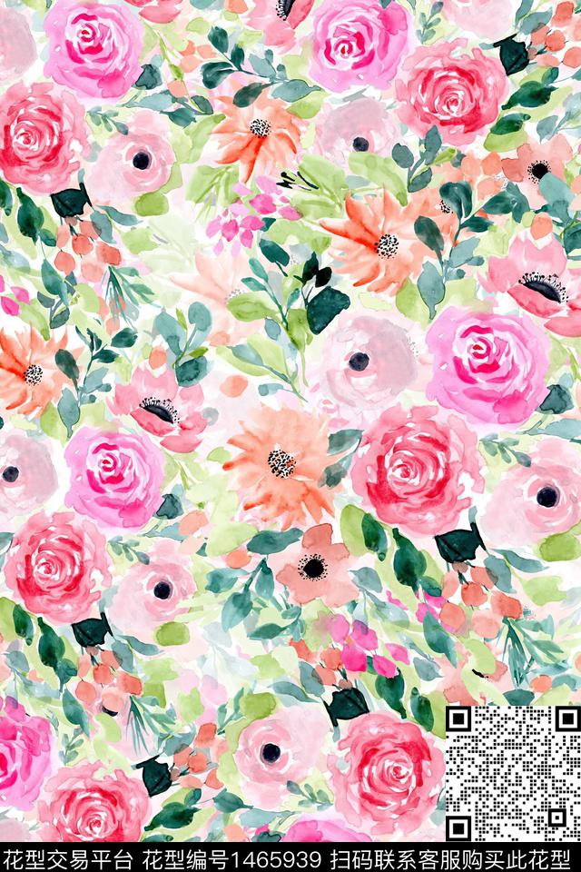 花卉小清新真丝数码印花华亿平台下载（图片编号: 1465939） - 瓦栏（Walan）