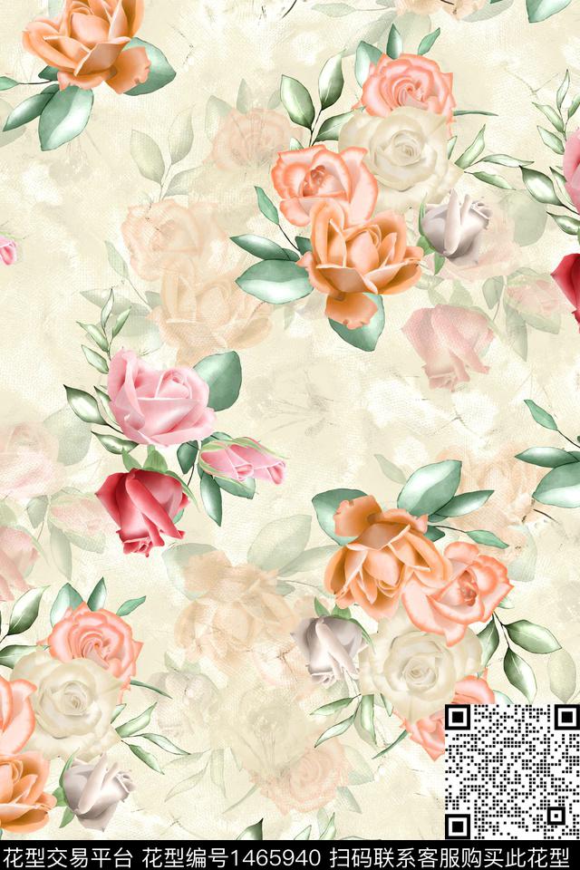 花卉小清新真丝数码印花华亿平台下载（图片编号: 1465940） - 瓦栏（Walan）