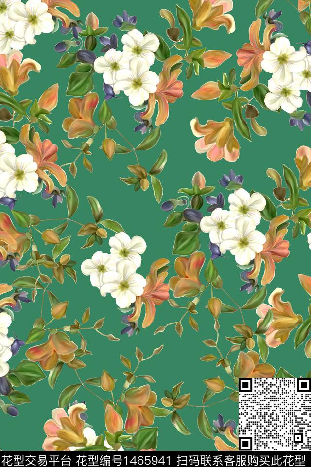 花卉小清新真丝数码印花华亿平台下载（图片编号: 1465941） - 瓦栏（Walan）