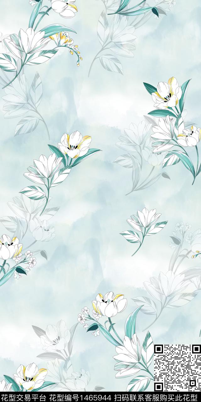 花卉小清新真丝数码印花华亿平台下载（图片编号: 1465944） - 瓦栏（Walan）