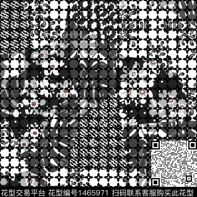 几何花卉大牌风数码印花华亿平台下载（图片编号: 1465971） - 瓦栏（Walan）