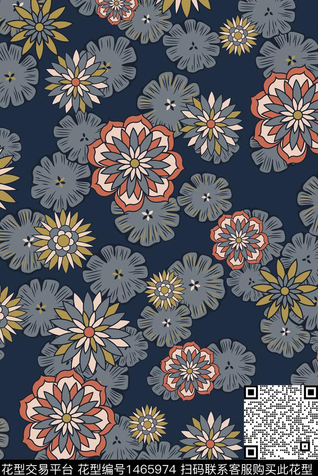 花卉新古典高级感传统印花华亿平台下载（图片编号: 1465974） - 瓦栏（Walan）