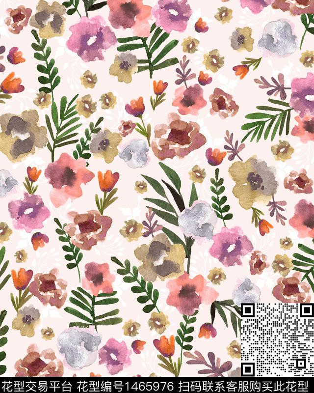 绿植树叶花卉小碎花数码印花华亿平台下载（图片编号: 1465976） - 瓦栏（Walan）