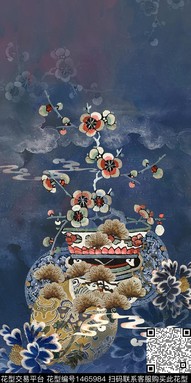 真丝中国风定位花复古旗袍华亿平台型数码印花华亿平台下载（图片编号: 1465984） - 瓦栏（Walan）