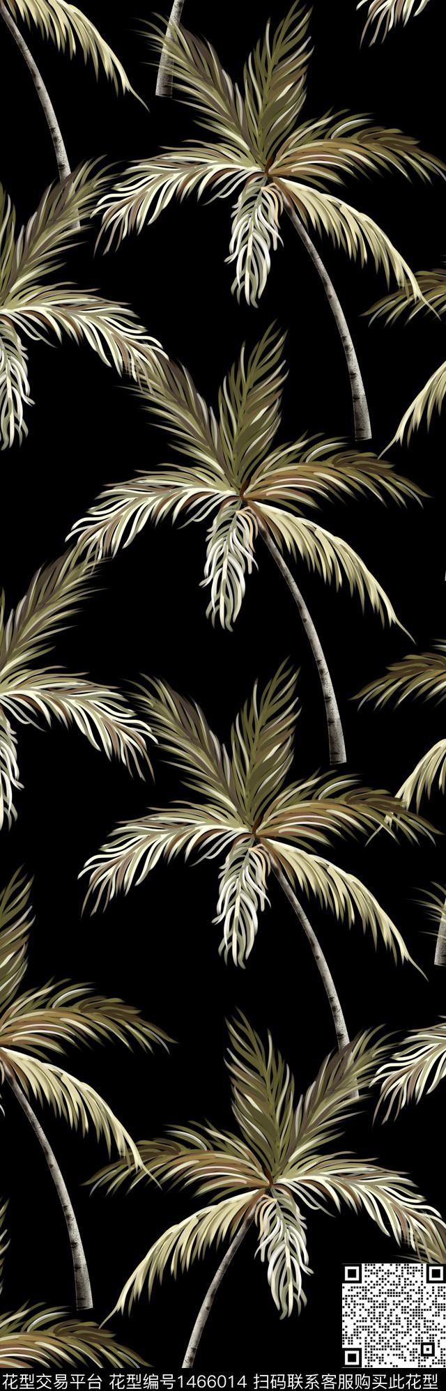 椰子树绿植树叶时尚数码印花华亿平台下载（图片编号: 1466014） - 瓦栏（Walan）