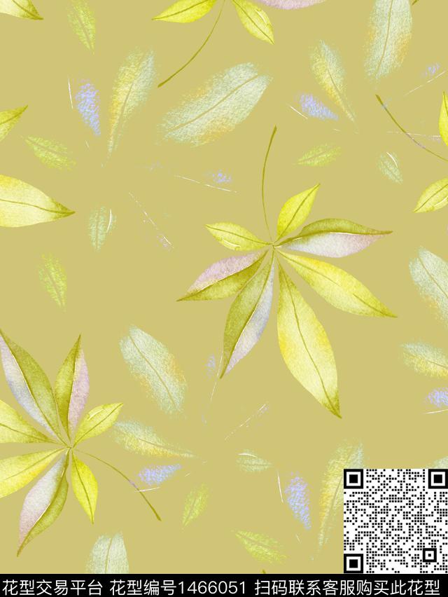 绿色枫叶大牌风数码印花华亿平台下载（图片编号: 1466051） - 瓦栏（Walan）