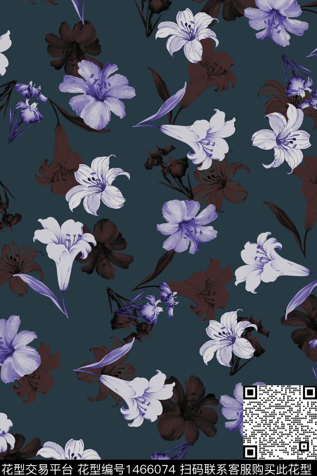 连衣裙复古水彩花卉数码印花华亿平台下载（图片编号: 1466074） - 瓦栏（Walan）