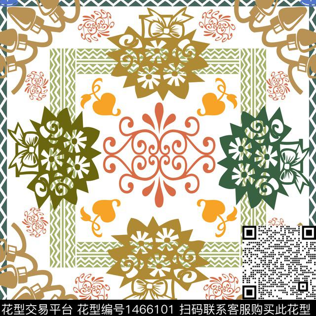 定位花大牌风围巾定位传统印花华亿平台下载（图片编号: 1466101） - 瓦栏（Walan）