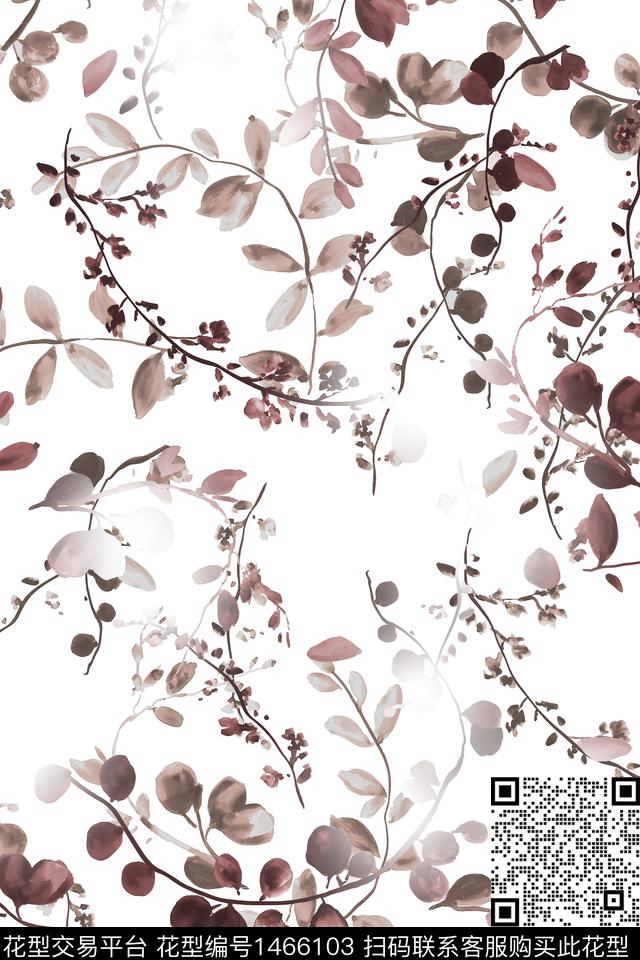 绿植树叶清爽底花卉小清新数码印花华亿平台下载（图片编号: 1466103） - 瓦栏（Walan）