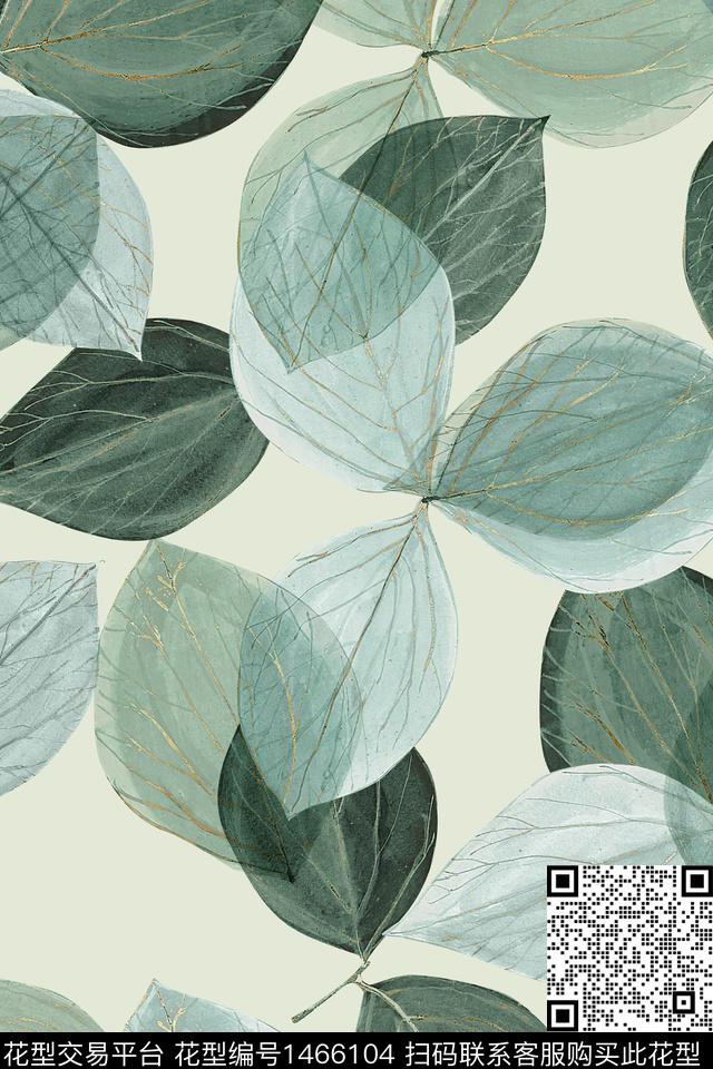 绿植树叶清爽底花卉小清新数码印花华亿平台下载（图片编号: 1466104） - 瓦栏（Walan）