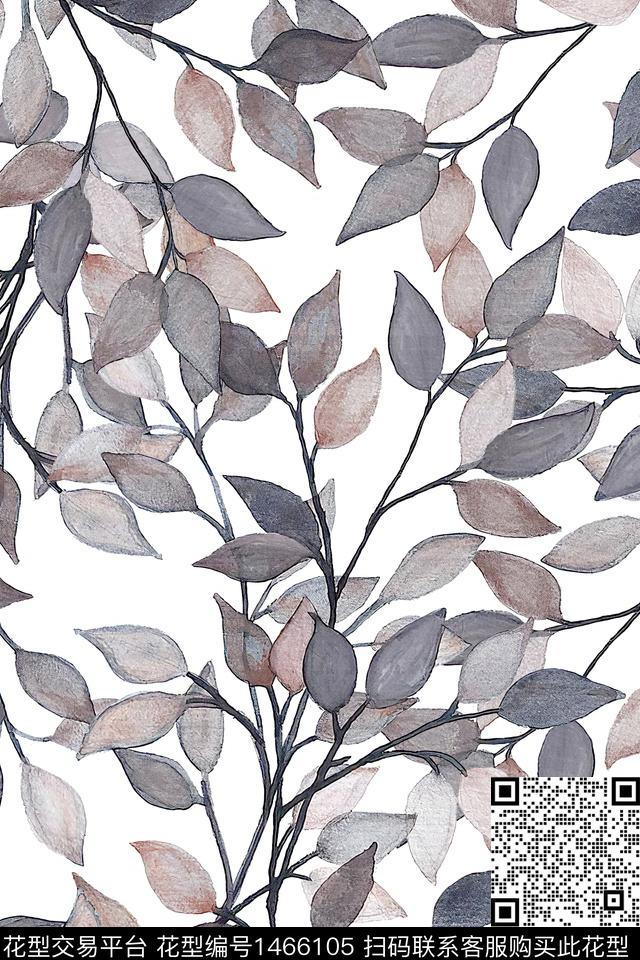 绿植树叶清爽底花卉小清新数码印花华亿平台下载（图片编号: 1466105） - 瓦栏（Walan）