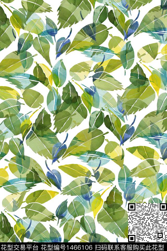 绿植树叶清爽底花卉小清新数码印花华亿平台下载（图片编号: 1466106） - 瓦栏（Walan）