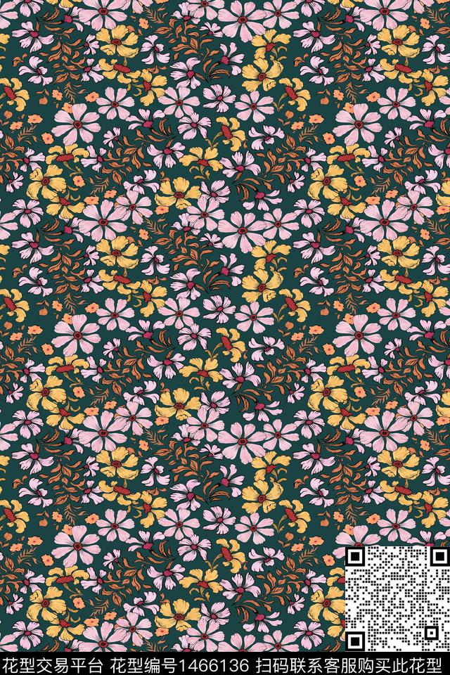 花卉雪纺大牌风传统印花华亿平台下载（图片编号: 1466136） - 瓦栏（Walan）