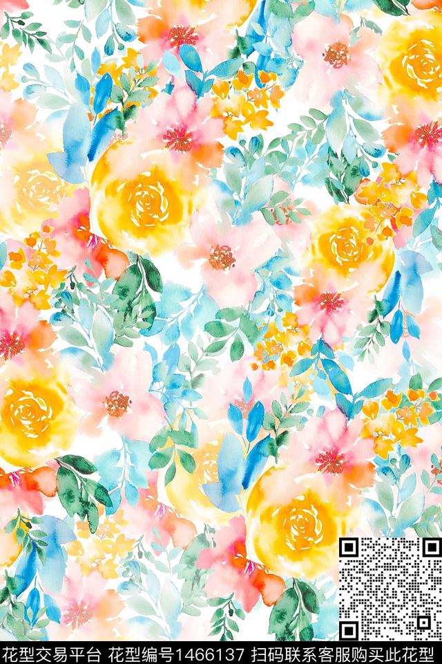 花卉小清新真丝数码印花华亿平台下载（图片编号: 1466137） - 瓦栏（Walan）