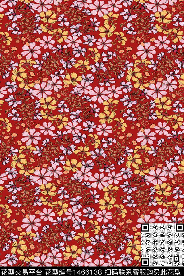 花卉雪纺大牌风传统印花华亿平台下载（图片编号: 1466138） - 瓦栏（Walan）