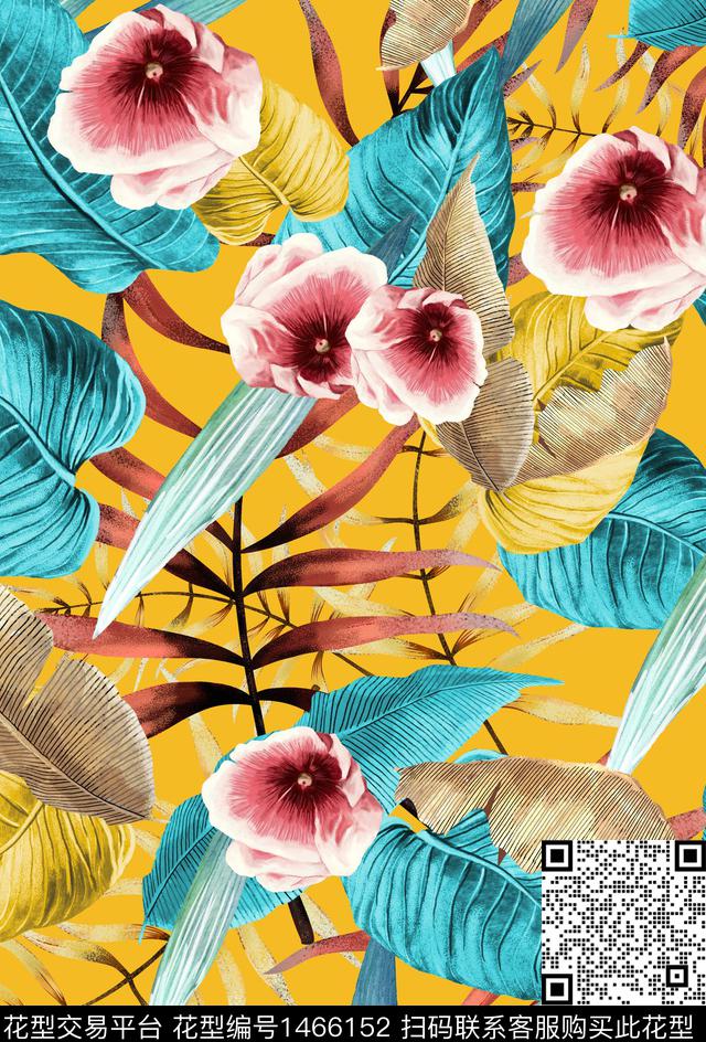 虞美人绿植树叶花卉数码印花华亿平台下载（图片编号: 1466152） - 瓦栏（Walan）