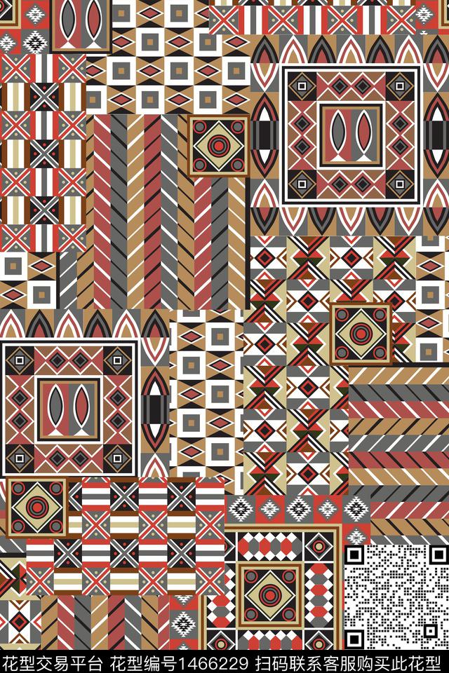 民族风大牌风混合拼接数码印花华亿平台下载（图片编号: 1466229） - 瓦栏（Walan）