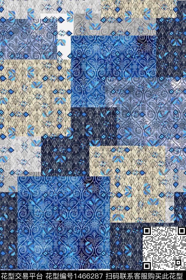 几何民族风大牌风数码印花华亿平台下载（图片编号: 1466287） - 瓦栏（Walan）