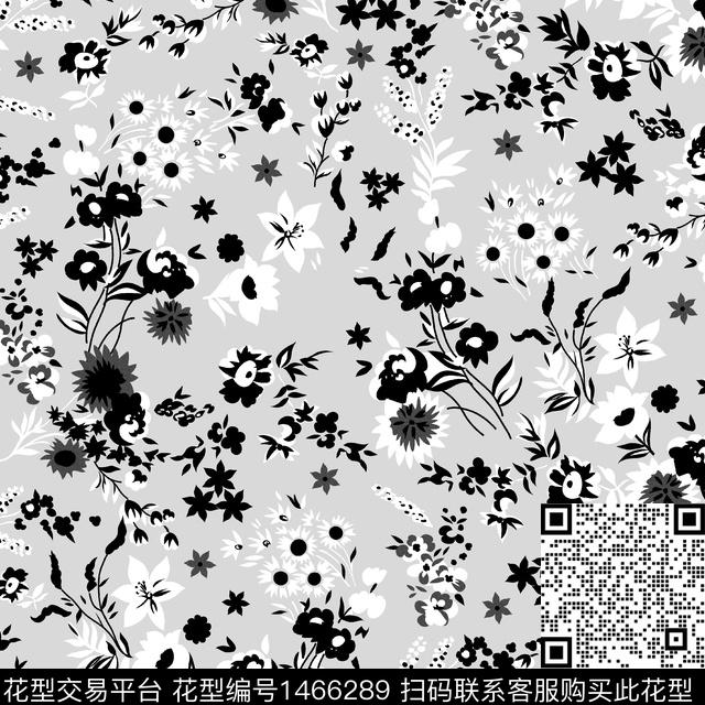 黑白华亿平台清爽底花卉花卉数码印花华亿平台下载（图片编号: 1466289） - 瓦栏（Walan）