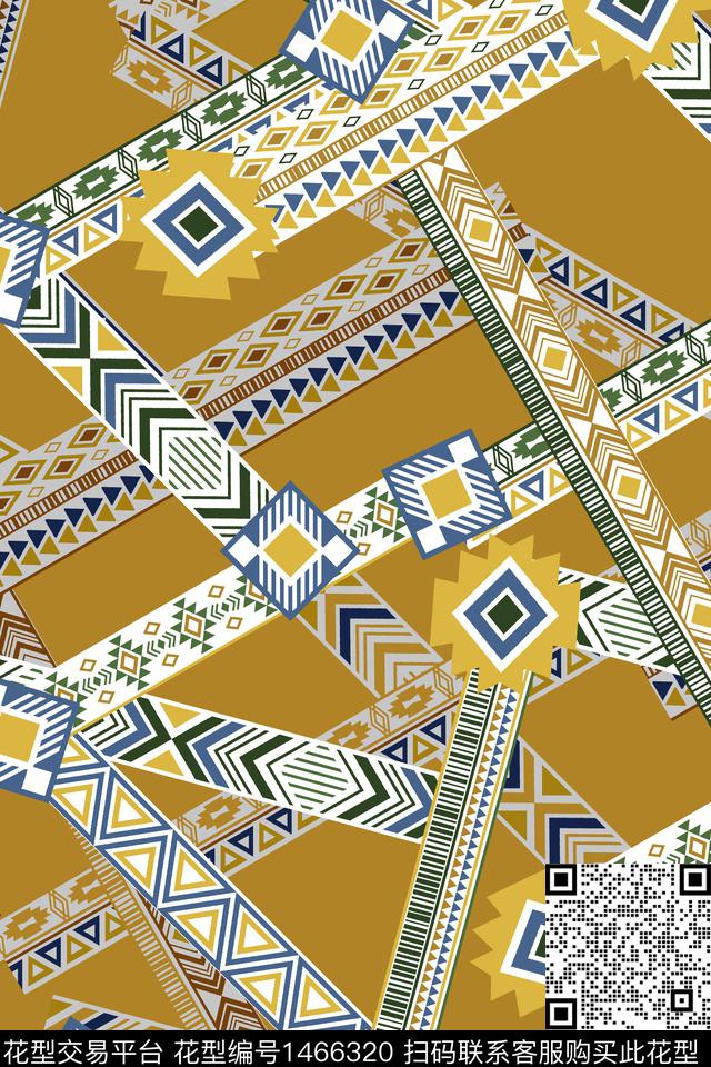 几何民族风清爽底花卉数码印花华亿平台下载（图片编号: 1466320） - 瓦栏（Walan）