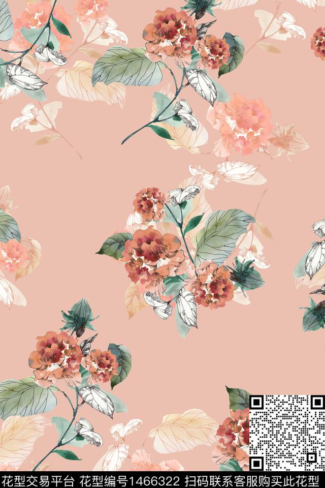清爽底花卉花卉大牌风数码印花华亿平台下载（图片编号: 1466322） - 瓦栏（Walan）