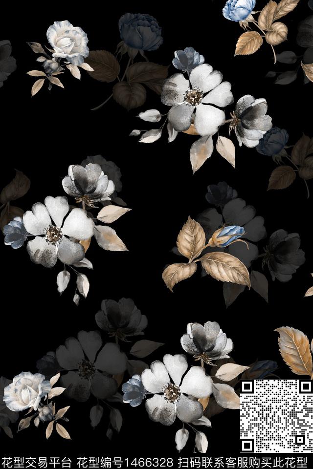 时尚花卉真丝数码印花华亿平台下载（图片编号: 1466328） - 瓦栏（Walan）
