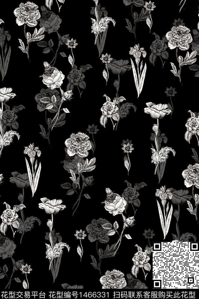 时尚花卉真丝数码印花华亿平台下载（图片编号: 1466331） - 瓦栏（Walan）