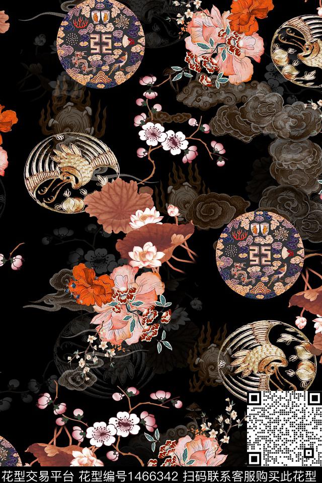 花卉真丝中国风数码印花华亿平台下载（图片编号: 1466342） - 瓦栏（Walan）